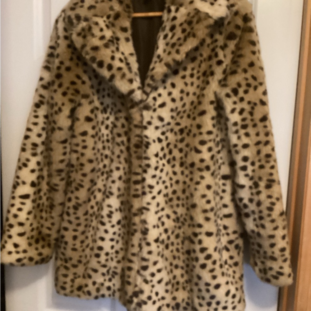MNG Casual Leopard Print Faux Fur Coat